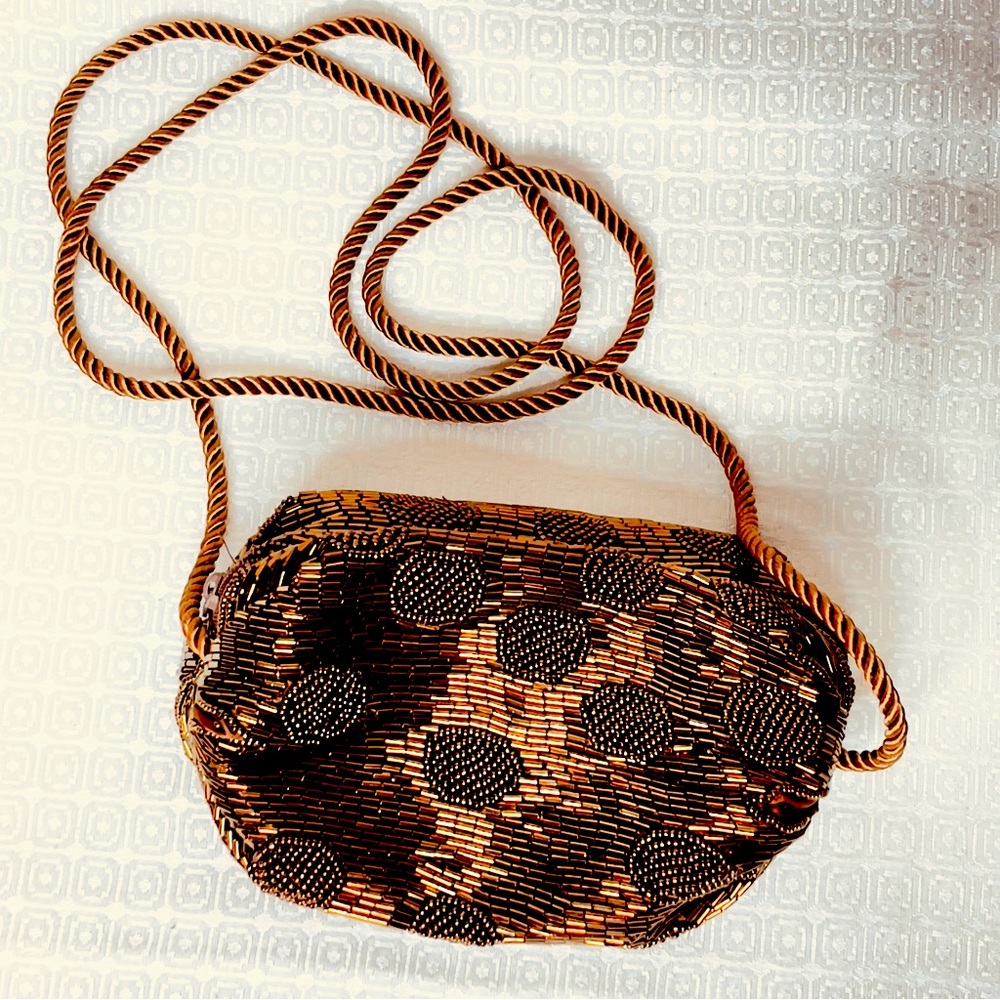 Elegant Bronze Beaded Crossbody Clutch